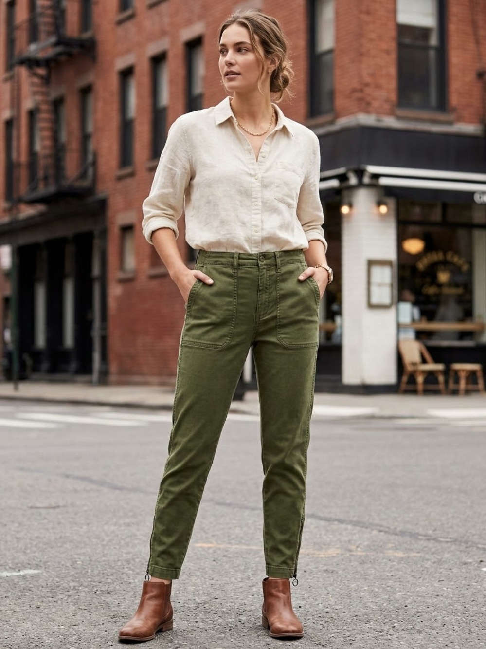 J.Crew Women’s Size 31 P US High Rise Ankle Zip Utility Cargo Pants Olive Green